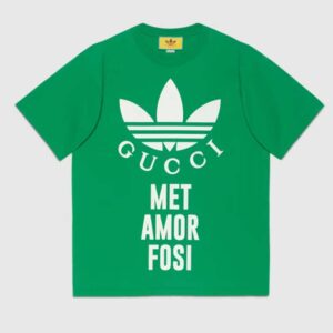 Gucci GG Men Adidas x Gucci Cotton Jersey T-Shirt Green Jersey Crewneck Oversize Fit