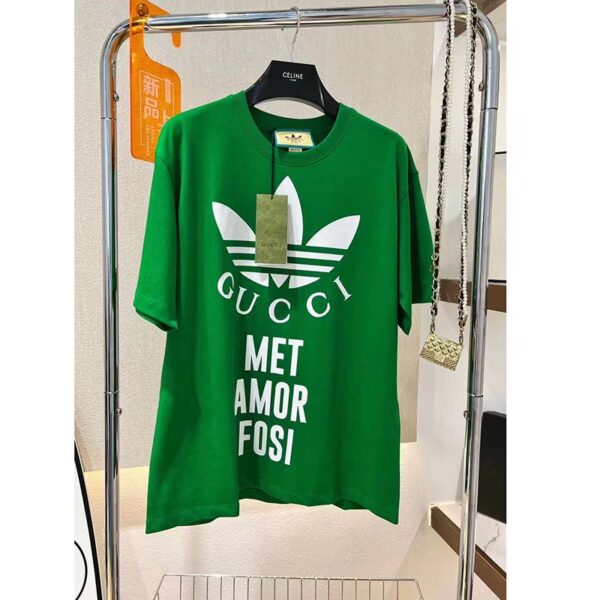 Gucci GG Men Adidas x Gucci Cotton Jersey T-Shirt Green Jersey Crewneck Oversize Fit (6)