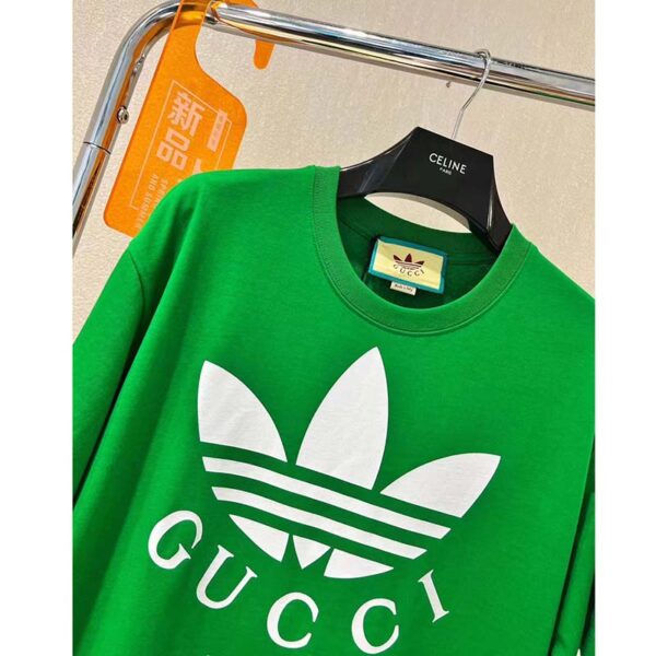 Gucci GG Men Adidas x Gucci Cotton Jersey T-Shirt Green Jersey Crewneck Oversize Fit (7)
