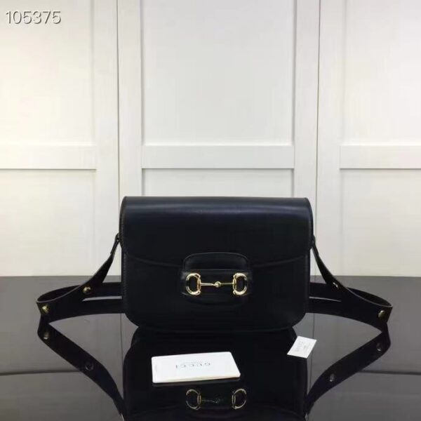 Gucci GG Women Horsebit 1955 Shoulder Bag Black Textured Leather (13)