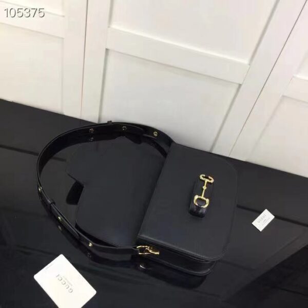 Gucci GG Women Horsebit 1955 Shoulder Bag Black Textured Leather (14)