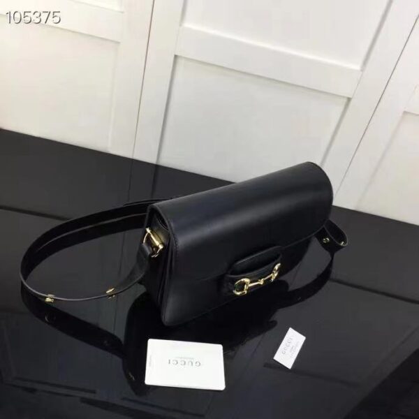 Gucci GG Women Horsebit 1955 Shoulder Bag Black Textured Leather (17)