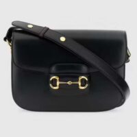 Gucci GG Women Horsebit 1955 Shoulder Bag Black Textured Leather (18)