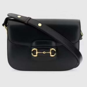 Gucci GG Women Horsebit 1955 Shoulder Bag Black Textured Leather