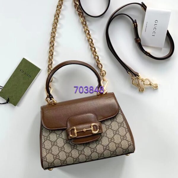 Gucci GG Women Horsebit 1955 Top Handle Bag Light Brown Gold Toned Hardware (4)
