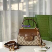 Gucci GG Women Horsebit 1955 Top Handle Bag Light Brown Gold Toned Hardware (1)