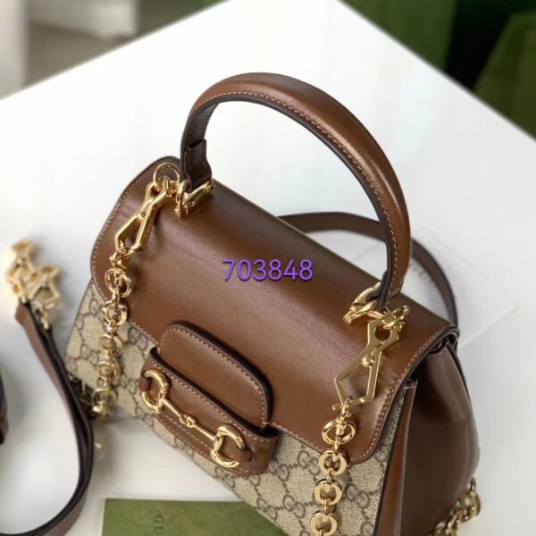 Gucci GG Women Horsebit 1955 Top Handle Bag Light Brown Gold Toned Hardware (9)