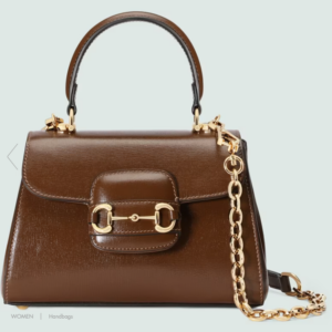 Gucci GG Women Horsebit 1955 Top Handle Bag Light Brown Leather Mini Size