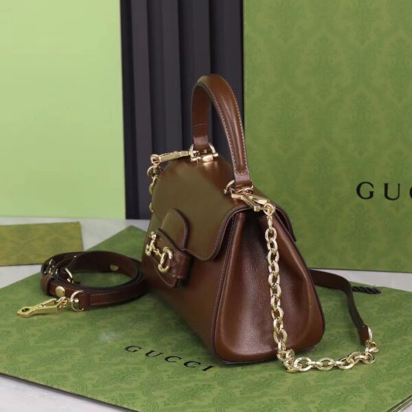 Gucci GG Women Horsebit 1955 Top Handle Bag Light Brown Leather Mini Size (11)