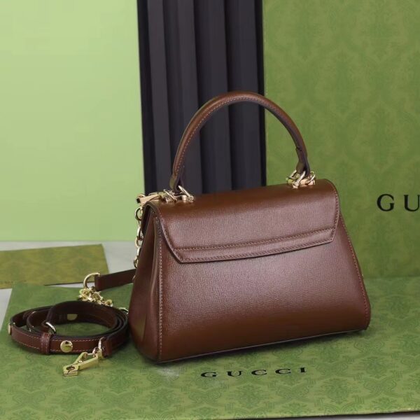 Gucci GG Women Horsebit 1955 Top Handle Bag Light Brown Leather Mini Size (2)