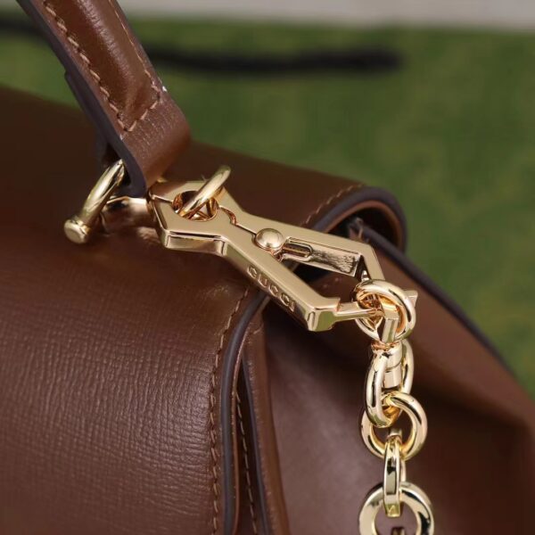 Gucci GG Women Horsebit 1955 Top Handle Bag Light Brown Leather Mini Size (3)