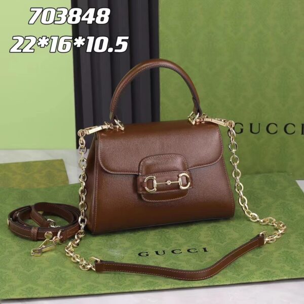 Gucci GG Women Horsebit 1955 Top Handle Bag Light Brown Leather Mini Size (5)