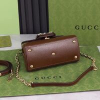 Gucci GG Women Horsebit 1955 Top Handle Bag Light Brown Leather Mini Size (1)