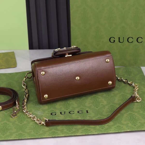 Gucci GG Women Horsebit 1955 Top Handle Bag Light Brown Leather Mini Size (7)