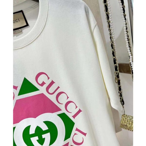 Gucci GG Women Vintage Logo Print T-shirt Off White Cotton Jersey Crewneck Short sleeves (10)