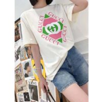 Gucci GG Women Vintage Logo Print T-shirt Off White Cotton Jersey Crewneck Short sleeves (6)