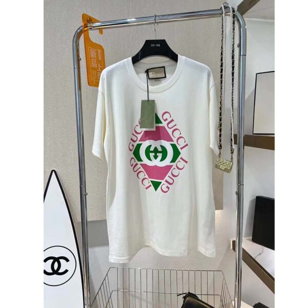 Gucci GG Women Vintage Logo Print T-shirt Off White Cotton Jersey Crewneck Short sleeves (16)