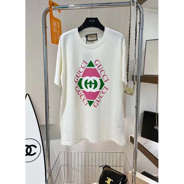 Gucci GG Women Vintage Logo Print T-shirt Off White Cotton Jersey Crewneck Short sleeves (17)