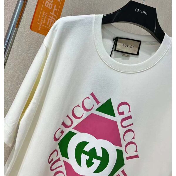 Gucci GG Women Vintage Logo Print T-shirt Off White Cotton Jersey Crewneck Short sleeves (5)