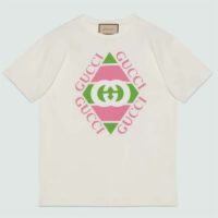 Gucci GG Women Vintage Logo Print T-shirt Off White Cotton Jersey Crewneck Short sleeves (6)