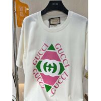 Gucci GG Women Vintage Logo Print T-shirt Off White Cotton Jersey Crewneck Short sleeves (6)