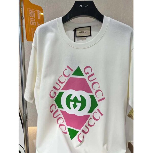 Gucci GG Women Vintage Logo Print T-shirt Off White Cotton Jersey Crewneck Short sleeves (7)