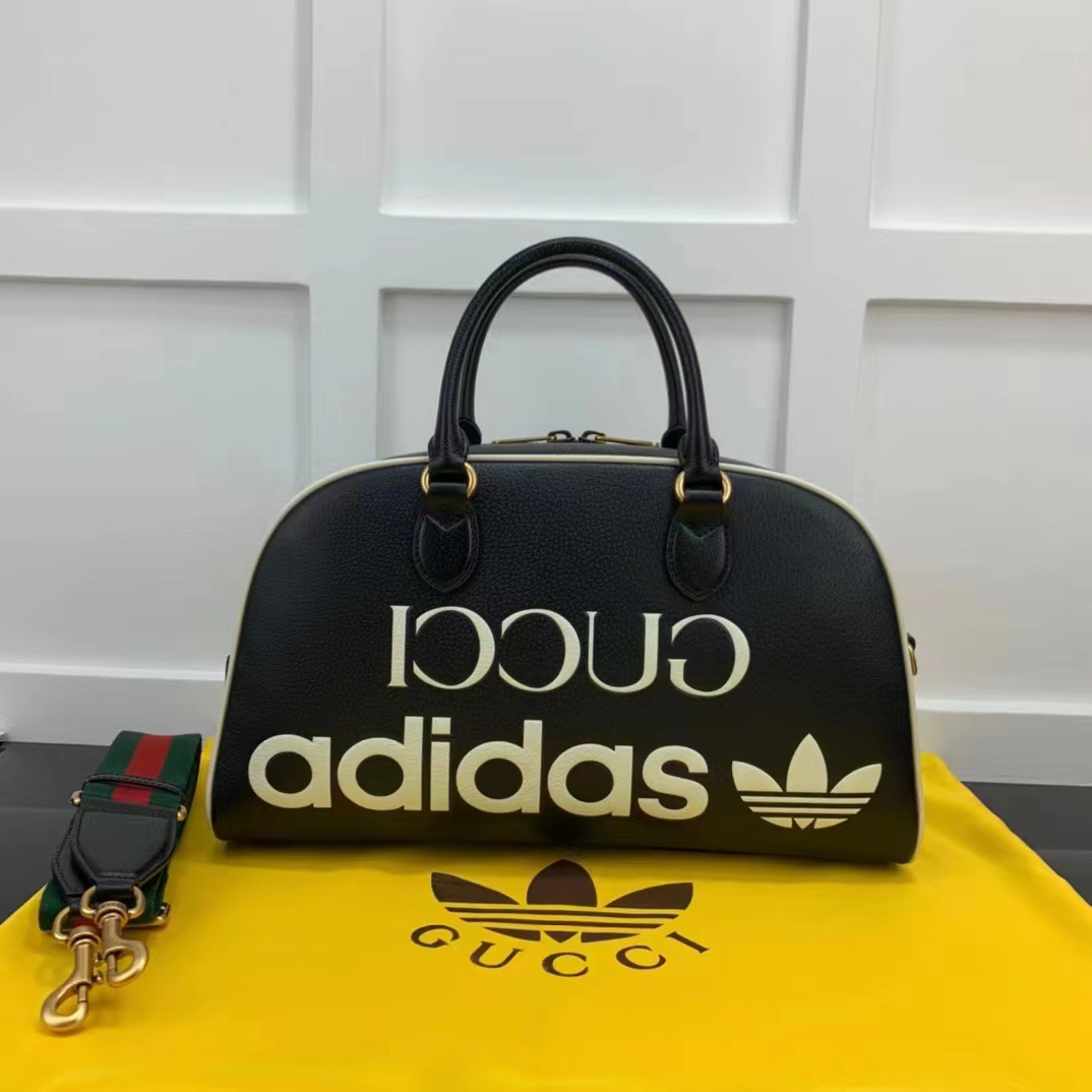 Gucci x adidas Large Duffle Bag Black in Leather with Gold-tone - US