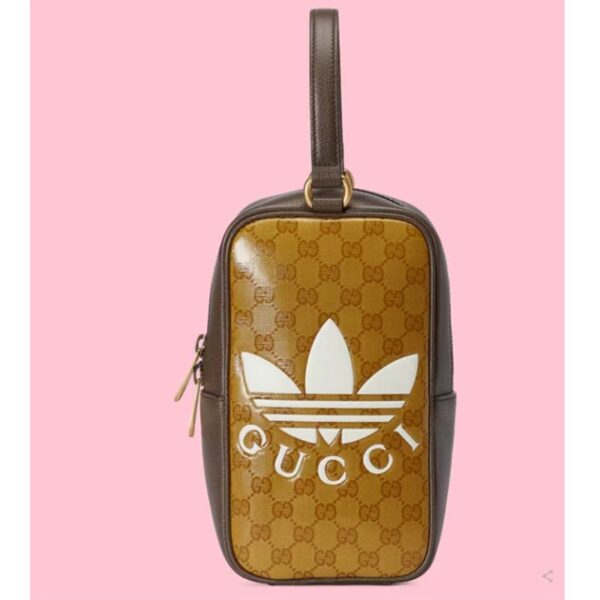 Gucci Unisex Adidas x Gucci Mini Top Handle Bag Beige Brown GG Crystal Canvas (10)