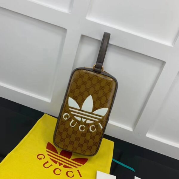Gucci Unisex Adidas x Gucci Mini Top Handle Bag Beige Brown GG Crystal Canvas (7)