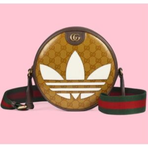 Gucci Unisex Adidas x Gucci Ophidia Small Shoulder Bag Beige Brown GG Crystal Canvas