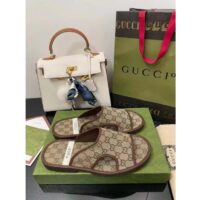 Gucci Unisex GG Supreme Slide Sandal Beige Ebony Canvas Rubber Flat 1 Cm Heel (7)