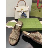 Gucci Unisex GG Supreme Slide Sandal Beige Ebony Canvas Rubber Flat 1 Cm Heel (7)
