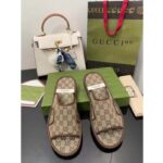 Gucci Unisex GG Supreme Slide Sandal Beige Ebony Canvas Rubber Flat 1 Cm Heel - Image 4