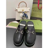 Gucci Unisex Horsebit Slip-On Sandal Black Leather Rubber Sole Flat (7)