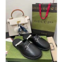 Gucci Unisex Horsebit Slip-On Sandal Black Leather Rubber Sole Flat (7)