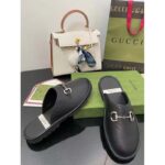 Gucci Unisex Horsebit Slip-On Sandal Black Leather Rubber Sole Flat - Bild 7