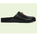Gucci Unisex Horsebit Slip-On Sandal Svart Läder Gummisula Platta