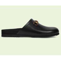 Gucci Unisex Horsebit Slip-On Sandal Black Leather Rubber Sole Flat (7)