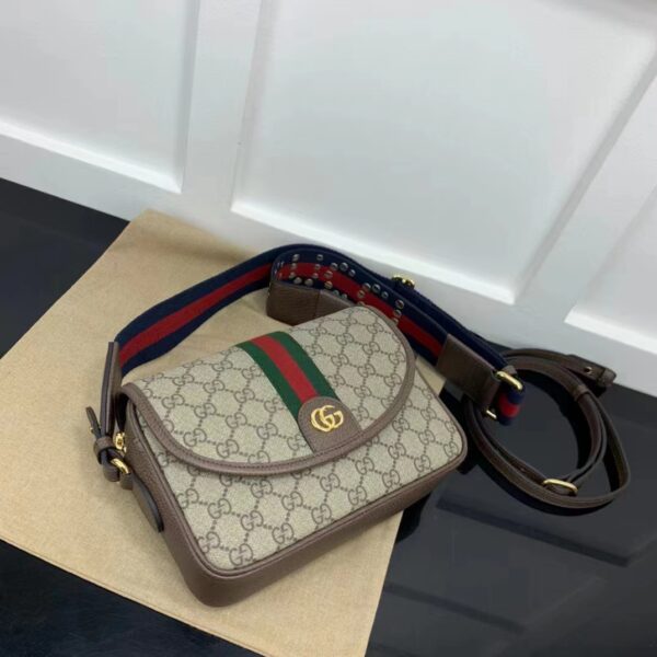 Gucci Unisex Ophidia Mini GG Shoulder Bag Beige Ebony GG Supreme Canvas (1)