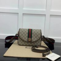 Gucci Unisex Ophidia Mini GG Shoulder Bag Beige Ebony GG Supreme Canvas (4)