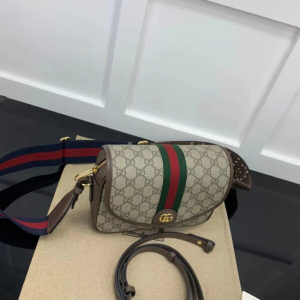 Gucci Unisex Ophidia Mini GG Shoulder Bag Beige Ebony GG Supreme Canvas (9)
