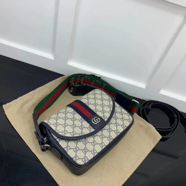 Gucci Unisex Ophidia Mini GG Shoulder Bag Blue GG Supreme Canvas Double G (6)