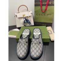 Gucci Unisex Slipper Blue Beige GG Supreme Canvas Rubber Sole Low 1 Cm Heel (5)