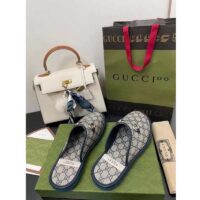Gucci Unisex Slipper Blue Beige GG Supreme Canvas Rubber Sole Low 1 Cm Heel (5)