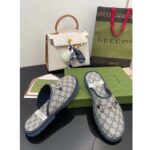 Gucci Unisex Slipper Blue Beige GG Supreme Canvas Rubber Sole Low 1 Cm Heel - Bild 8