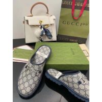 Gucci Unisex Slipper Blue Beige GG Supreme Canvas Rubber Sole Low 1 Cm Heel (5)