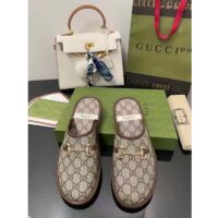 Gucci Unisex Slipper Horsebit GG Supreme Canvas Rubber Sole Flat 1 Cm Heel (11)