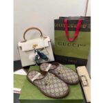 Gucci Unisex Slipper Horsebit GG Supreme Canvas Rubber Sole Flat 1 Cm Heel - Imagen 3