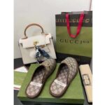 Gucci Unisex Slipper Horsebit GG Supreme Canvas Rubber Sole Flat 1 Cm Heel - Imagen 6