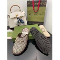 Gucci Unisex Slipper Horsebit GG Supreme Canvas Rubber Sole Flat 1 Cm Heel (11)